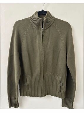 Ralph Lauren Olive Green Full-Zip Ribbed Sweater Cardigan
